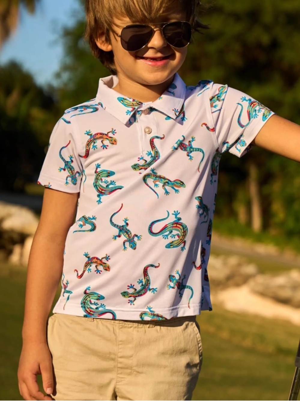 NWT chubbies Boys Performance Polo The Blizzard O' Lizard Sz youth S